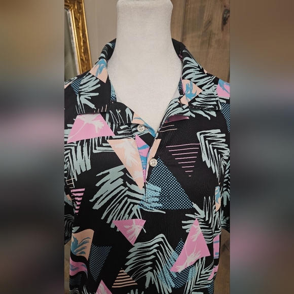 CHRUBBIES The 2 For Tee Performance Polo In Tropical Retro Print. Size Small - Picture 9 of 10